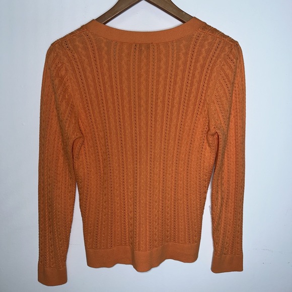 Talbots Petites Small Orange Ribbed Knit Cardigan Sweater Button Front - Picture 11 of 13